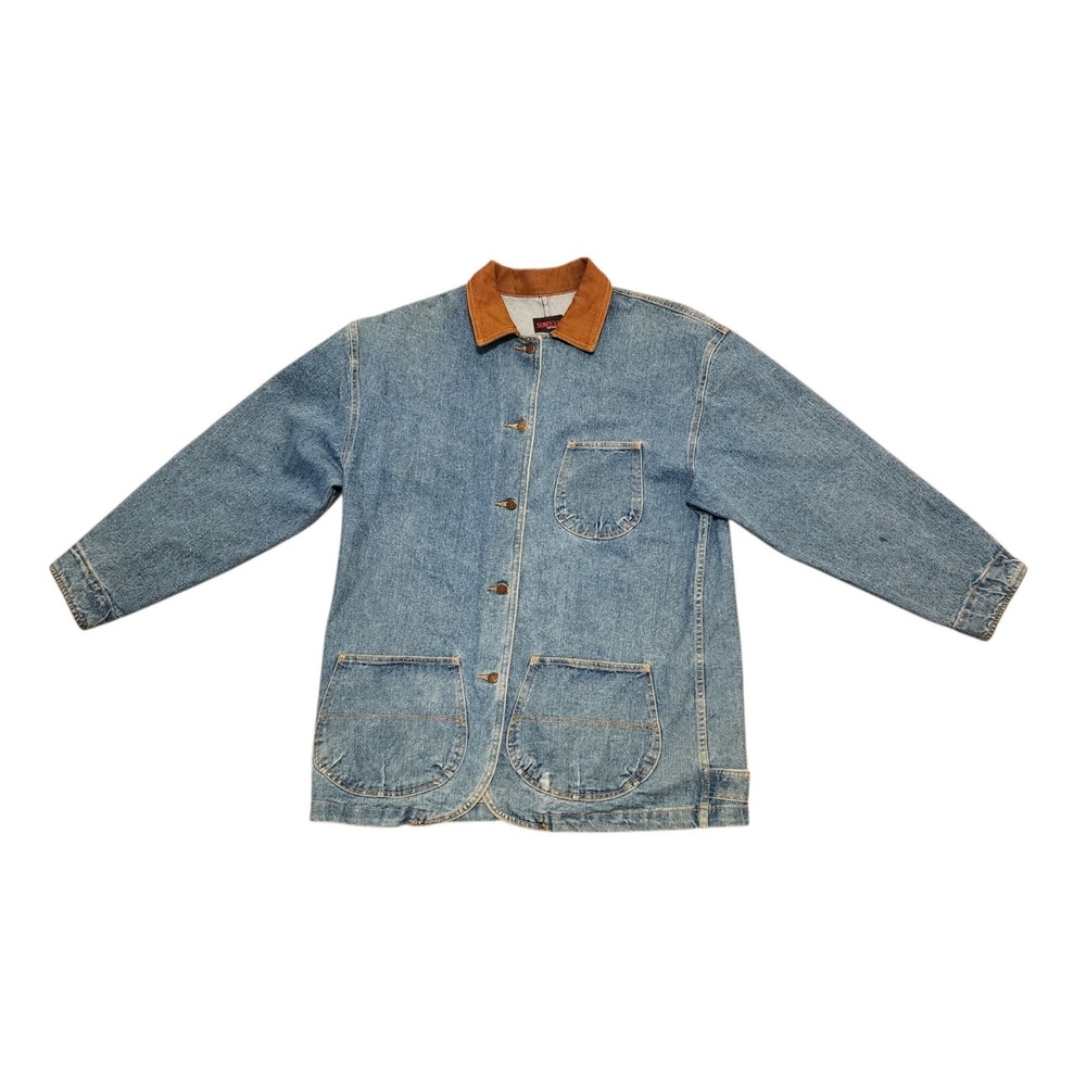 Vintage Sunbelt Denim Chore Jacket Womens Large Leather Collar Barn Coat